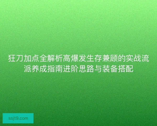 狂刀加点全解析高爆发生存兼顾的实战流派养成指南进阶思路与装备搭配